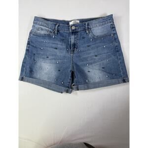 Nicole Miller Mid Rise Size 8 NEW Blue Women's Shorts Pearls Silver Beads